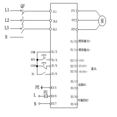 CMC-MX內(nèi)置旁路軟起動器基本接線原理圖、三角形內(nèi)接連接圖和典型應(yīng)用接線圖(圖1)